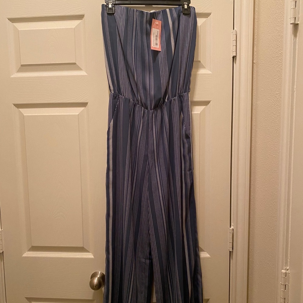 Strapless striped jumpsuit